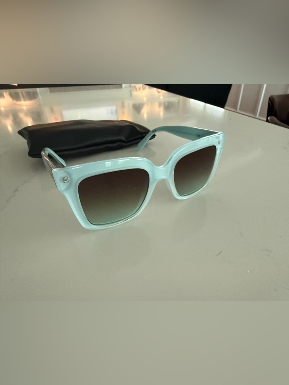 Quay Australia Light Blue Square Sunglasses with Brown Gradient Lenses